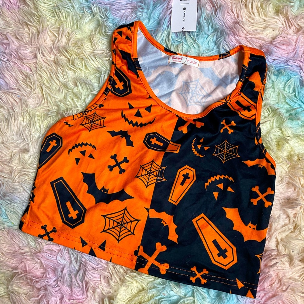 ROMWE black and orange Halloween crop top